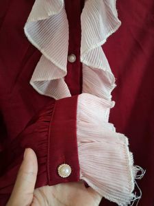 Elegant Ruffled Maroon Blouse