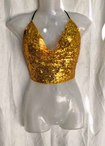 94. Sparkly Gold Sequin Halter Top