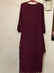 Maroon Embellished Anarkali Kurti