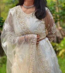 Elegant White Embroidered Lehenga Set