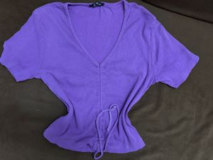 Purple V-Neck Tie-Up Crop Top