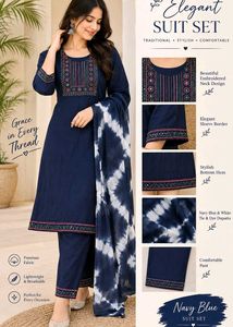 Elegant Navy Blue Embroidered Suit Set