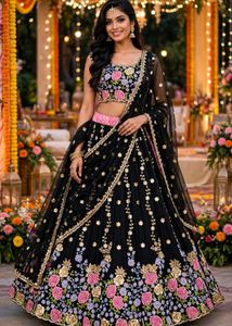 Stunning Black Floral Embroidered Lehenga Choli