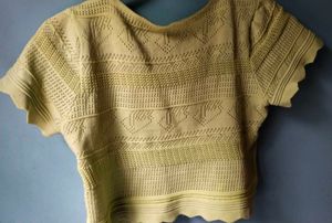 light green knitted button-front crop top