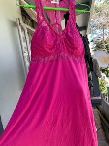 Vibrant Pink Lace Trim Nightgown