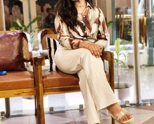 Abstract Print Button-Up Shirt