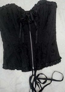 Black Brocade Corset with Ruffles