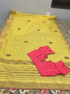 Yellow Saree With Pink Blouse