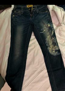 Embroidered Dragon Skinny Jeans