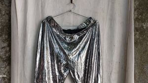 flared silver pants