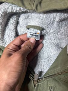 Men's Khaki Sherpa Lined Hooded Jacket