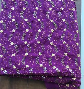 georgette purple saree, floral pattern for functio