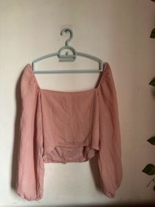 Blush Pink Square Neck Puff Sleeve Top