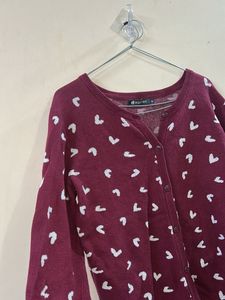 Heart Patterned Knit Cardigan