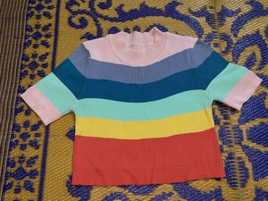 Rainbow Striped Ribbed Knit Top