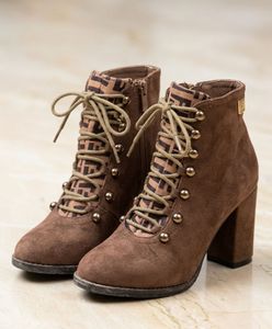 Chic Brown Suede Lace-Up Heeled Ankle Boots