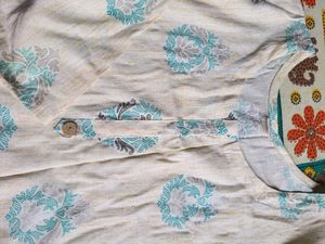 Cream Kurti with Blue Motif