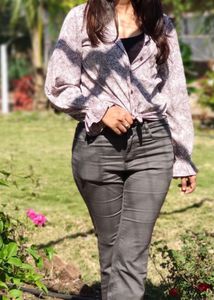 Stylish Leaf Print Button-Up Blouse