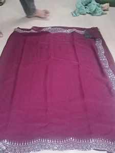 Elegant Maroon Saree with Silver Embellishments