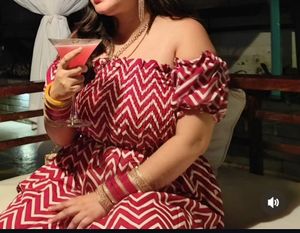 Chic Red & White Chevron Off-Shoulder Gown