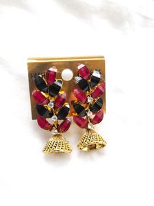 Elegant Red & Black Gemstone Jhumka Earrings