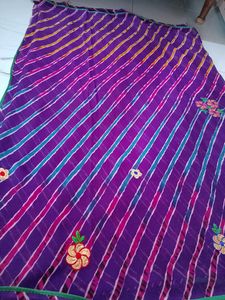Purple Lehariya Saree With Unstitched Blouse