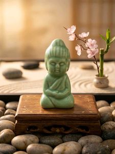 Vintage Green Ceramic Buddha Figurine