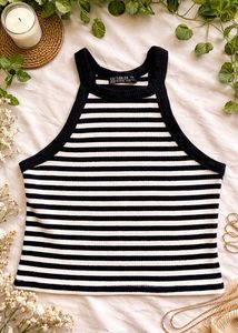 Striped Ribbed Crop Tank Top