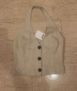 Zara Linen Blend Halter Neck Top