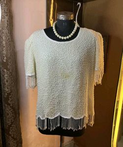 Ivory Beaded Fringe Top