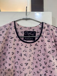 Cute Pink Heart Print Nighty