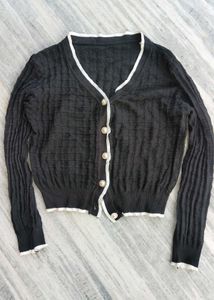 Black Button-Up Knit Cardigan