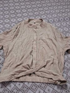 Crinkled Button-Up Twist Front Top
