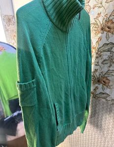 Green Zip-Up Knit Cardigan