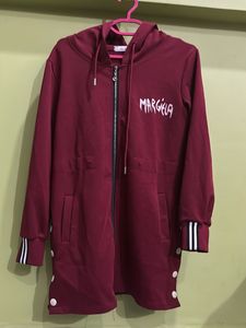 Stylish Maroon Long Hoodie Jacket