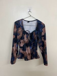 Abstract Print Tie-Front Top