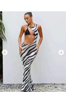 Bikini Cover Up Zebra Print Maxi Dress