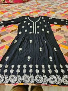 Black Kurta with White Embroidery
