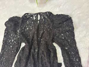 Black Lace Puff Sleeve Top