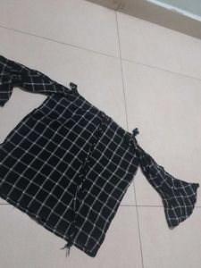 Chic Black & White Checked Off-Shoulder Top