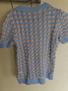 Blue &amp; Beige Crocheted Knit Top