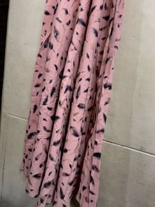 Pink Feather Print Maxi Dress
