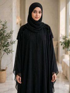 Elegant Black Abaya with Pearl Embellishments