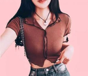💗Brown Mesh Button-Up Crop Top💗