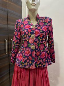 Floral  blazer Jacket with Lehenga