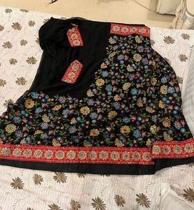 Elegant Black Floral Embroidered Saree