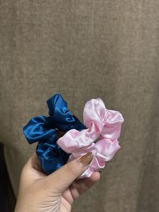 Silky Scrunchie Set - Blue & Pink