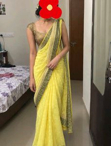 Yellow Saree with Embellished Blouse