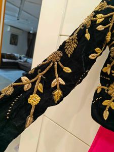 Embroidered Black Velvet Jacket with pink gown