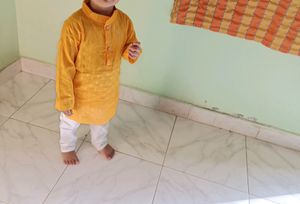 Kids Yellow Kurta White Pyjama